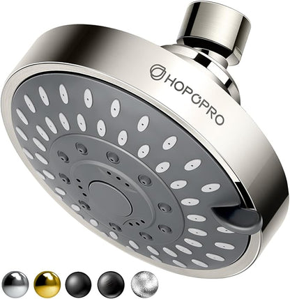 High Pressure Shower Head, HOPOPRO 5-Mode Fixed Showerhead, NBC Recommended | The Washington Post, NBC News, Today Recommended, Consumer Reports Tested High Flow Fixed Shower Head (4 Inch Brushed Nickel)