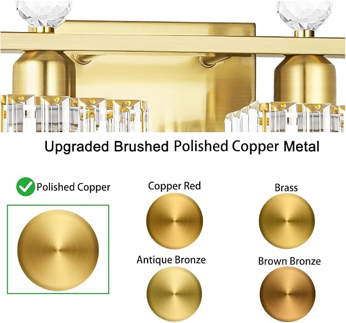 Lxybcce Bathroom Vanity Lights Over Mirror - Easy Installation with Clear Guide, 4-Light Shadow-Free Design, Gold Crystal Finish - for Modern Home Bathroom Lighting Fixtures in DIY Projects