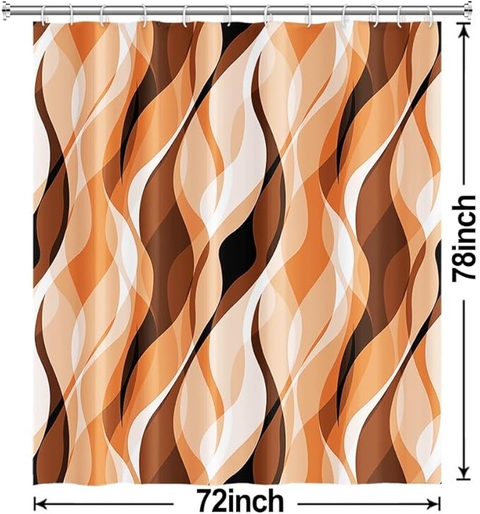 Orange Shower Curtain, Modern Abstract Burnt Orange Striped Shower Curtain Set for Bathroom Waterproof Polyester Shower Curtain with Hooks, 72x78 Inch