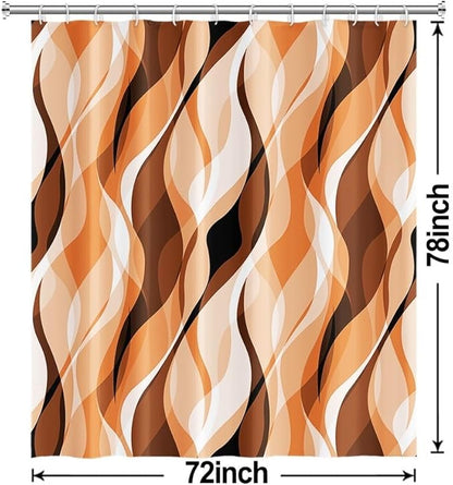 Orange Shower Curtain, Modern Abstract Burnt Orange Striped Shower Curtain Set for Bathroom Waterproof Polyester Shower Curtain with Hooks, 72x78 Inch