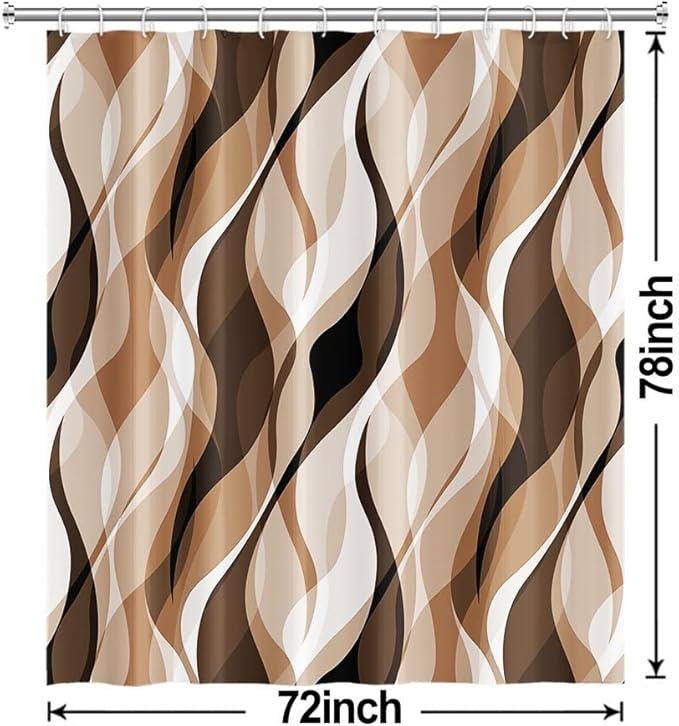 Brown Shower Curtain, Modern Abstract Grey and Brown Striped Shower Curtain Set for Bathroom Waterproof Tan Shower Curtain with Hooks, 72x78 Inch