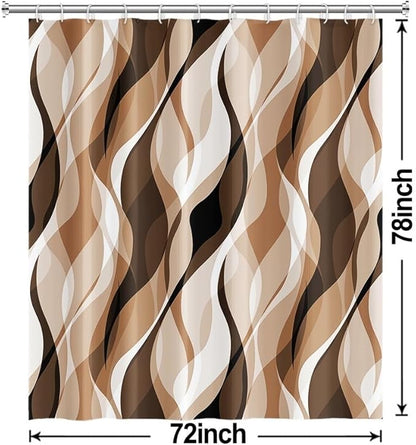 Brown Shower Curtain, Modern Abstract Grey and Brown Striped Shower Curtain Set for Bathroom Waterproof Tan Shower Curtain with Hooks, 72x78 Inch