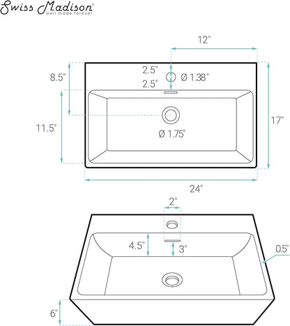 Claire 24” Rectangle Wall-Mount Bathroom Sink