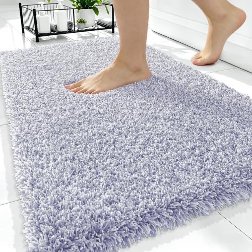 OLANLY Microfiber Bathroom Rugs 34x21, Quick Dry Mat, Lavender and White