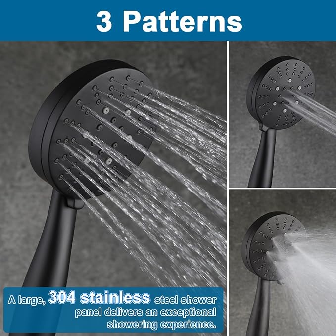 12 Inch Ceiling Mount Shower Faucet Set Matte Black Round Ceiling Shower Head and Handle Set Bathroom Rain Shower System Include Shower Valve and Trim Kit