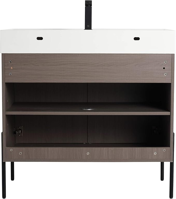 Crownpoint 36 Inch Bathroom Vanity with Sink, White Sink, Gray Oak Finish, Full Assembly Required, Elegant Bathroom Vanities for Modern Homes