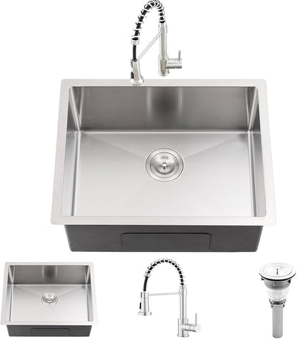 Undermount Laundry Sink with Faucet Combo, 23"x18"x12" Laundry Utility Sink Stainless Steel 12" Deep Laundry Room Sink 16 Gauge Single Bowl Undermount Kitchen Sinks
