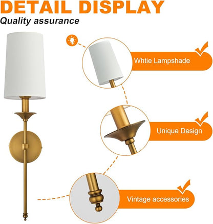 PASSICA DECOR Wall Sconce Set of 2 Hardwired Vintage Antique Brass Sconce Candle Wall Light for Bedroom Living Room Vanity Farmhouse Bathroom Hallway