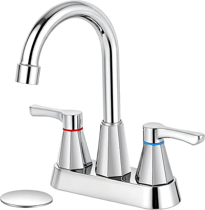 Polished Chrome Bathroom Faucet 3 Hole, 4 Inch 2-Handle Centerset Bathroom Sink Faucet, Faucet for Bathroom Sink 360° Swivel Bathroom Faucets RV Lavatory Vanity Faucet with Pop-up Drain