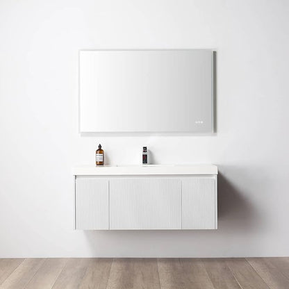 Blossom 48 Inch Floating Bathroom Vanity with Sink | Luxury Solid Plywood Wall Mounted Cabinet | Moisture-Resistant Modern Design | Seamless Acrylic Sink | Soft-Close Drawers | Matte White