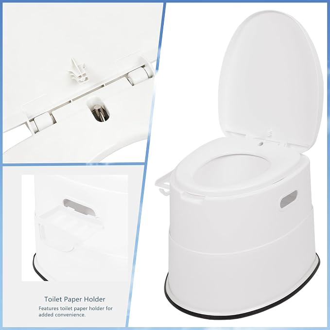 Convenient White Portable Toilet,Outdoor Indoor porta potty | Removable Inner Bucket, Removable Toilet Paper Holder, Simple Install Design,Portability for Camping, RV, Travel,Beach,Boat