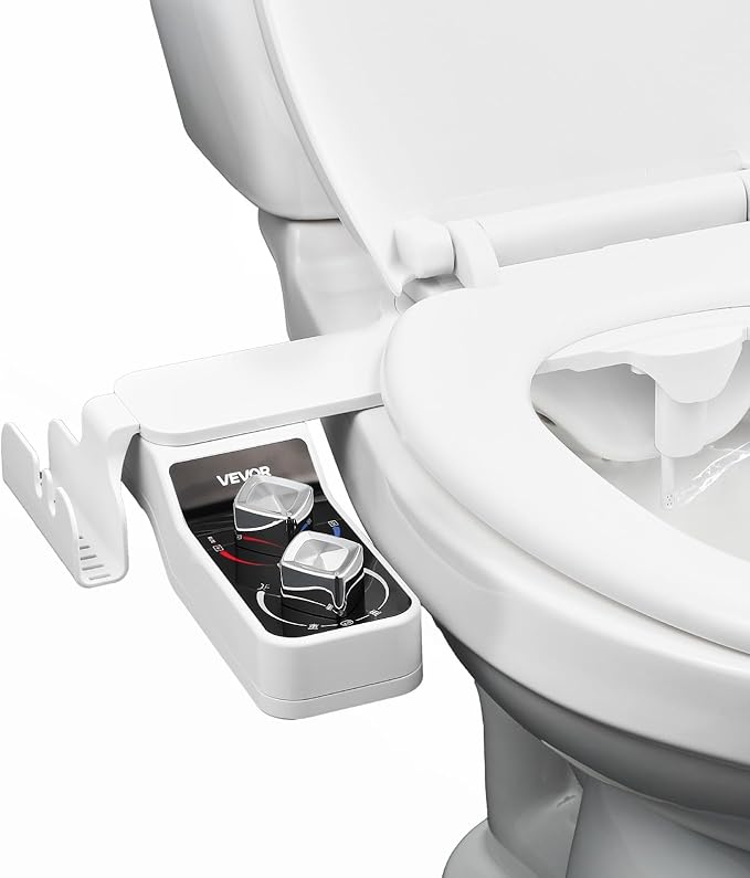 VEVOR Bidet Attachment for Toilet, Hot & Cold Non-Electric Water Sprayer - Dual Retractable Nozzles, Adjustable Water Pressure, 0.3’’ Ultra Thin Bidet Toilet Seat Attachment for Rear and Feminine Wash