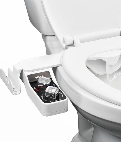 VEVOR Bidet Attachment for Toilet, Hot & Cold Non-Electric Water Sprayer - Dual Retractable Nozzles, Adjustable Water Pressure, 0.3’’ Ultra Thin Bidet Toilet Seat Attachment for Rear and Feminine Wash