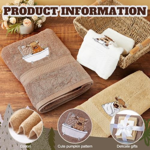 Peryiter 3 Pack Highland Cow Decorative Bath Towel Set