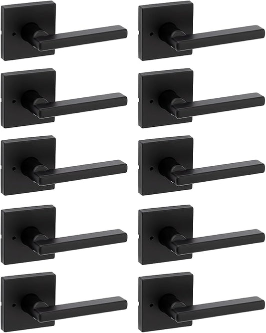 Kwikset Halifax Interior Privacy Door Handle with Lock, Door Lever for Bathroom and Bedroom, Matte Black, Reversible Keyless Turn Lock, with Microban Protection, 10 Pack