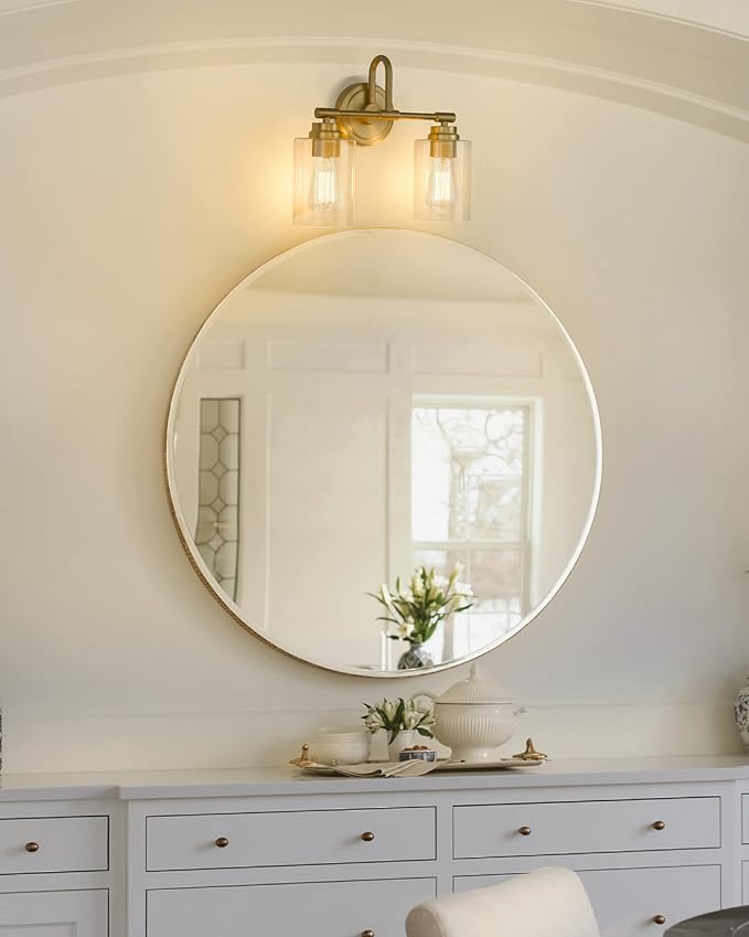 Brushed Gold Bathroom Light Fixtures, 2-Light Modern Bathroom Vanity Light Over Mirror with Clear Glass Shade, KW-7306-2