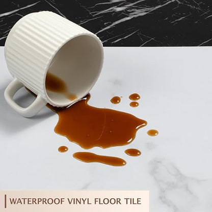 Peel and Stick Floor Tile, 30 PCS 12" x 12" Checkered Waterproof Marble Texture Luxury Vinyl Tiles, Easy DIY Self Adhesive Vinyl Flooring for Bathroom, Kitchen, Living Room, Black/White