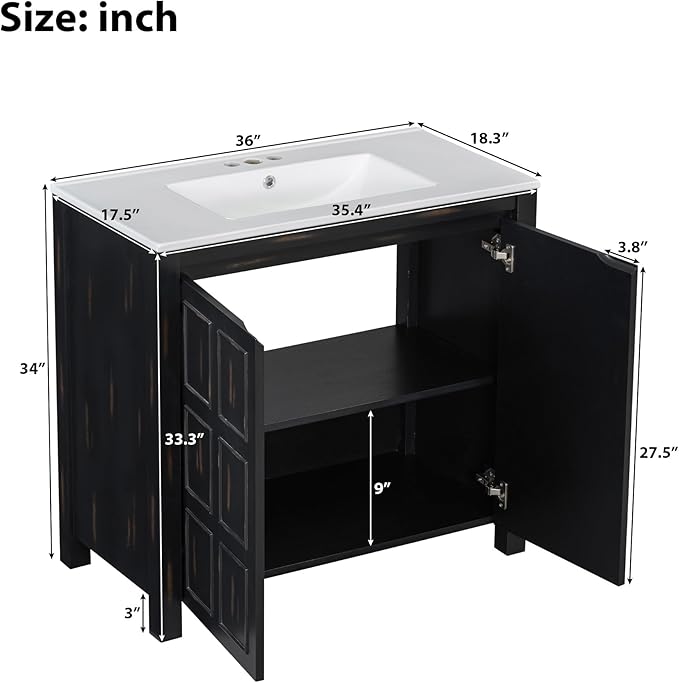 36" Bathroom Vanity,Farmhouse Vanity with Ceramic Sink, Set Bathroom Storage Cabinet, Espresso
