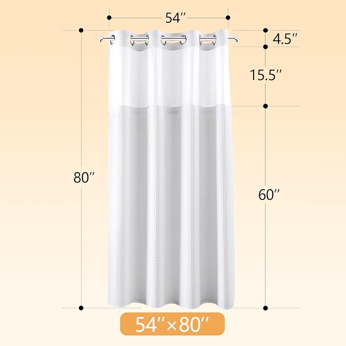 River Dream Cotton Blend Fabric Shower Curtain Set with Liner, White, 54x80 | Waffle Weave, No Hook Needed, with Snap in Replacement Liner, Top Sheer Window, Hotel Quality Fabric for Bathroom