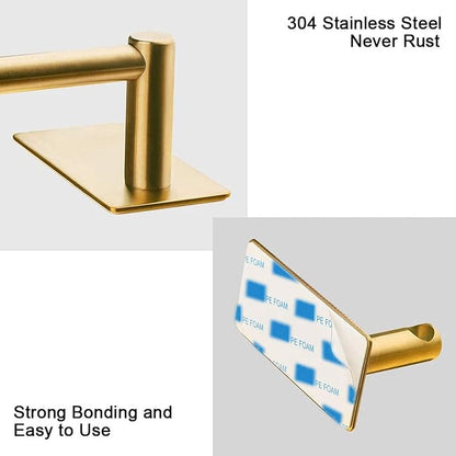 NearMoon Self Adhesive Bathroom Towel Bar- Stainless Steel Bath Wall Shelf Rack Hanging Towel Stick On Sticky Hanger Contemporary Style, NO Drilling (1 Pack, Brushed Gold, 27-Inch Towel Rack)