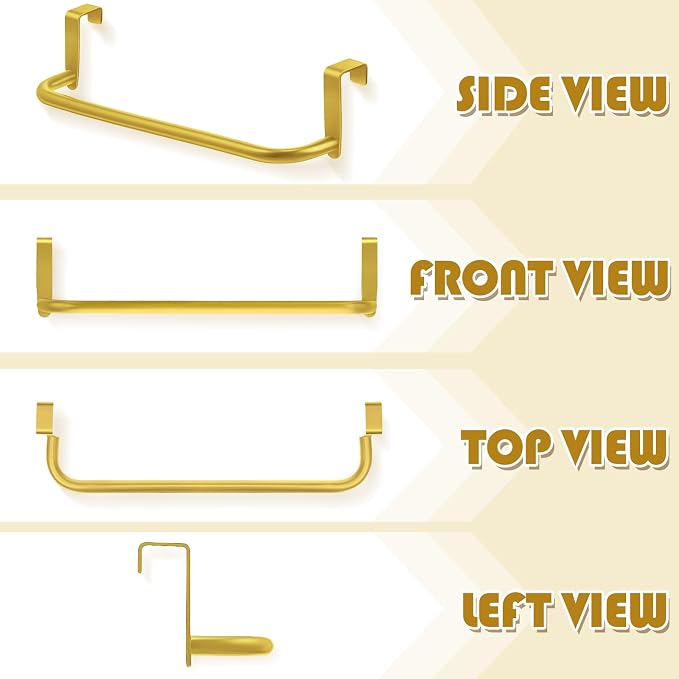 Patelai Over Cabinet Door Towel Bar, Metal Kitchen Rack,Gold | Hang Inside or Outside Cabinet for Hand Towels, No Drill Install, Bathroom Organizer, Saves Counter Space, Fits Doors