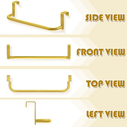 Patelai Over Cabinet Door Towel Bar, Metal Kitchen Rack,Gold | Hang Inside or Outside Cabinet for Hand Towels, No Drill Install, Bathroom Organizer, Saves Counter Space, Fits Doors