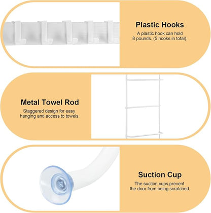 Over The Door Towel Rack 5 Tier Over The Door Towel Bar for Bathroom Towel Holder Over Door Hanger with Hooks Large Metal Towel Blanket for Bedroom Dorm Door (White)