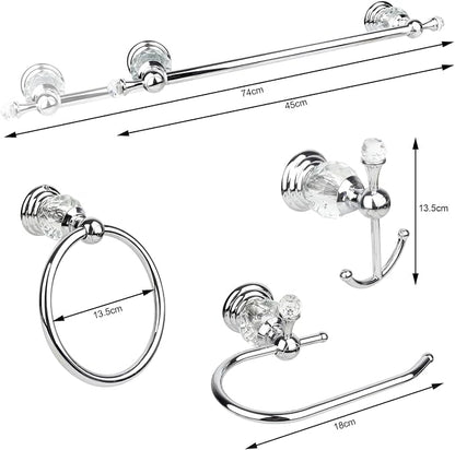 Chrome Crystal Bathroom Hardware Adjustable 24 Inch Towel Bar Set Toilet Paper Holder Towel Ring Coat Hooks Bathroom Accessories 4 Pieces Wall Mounted