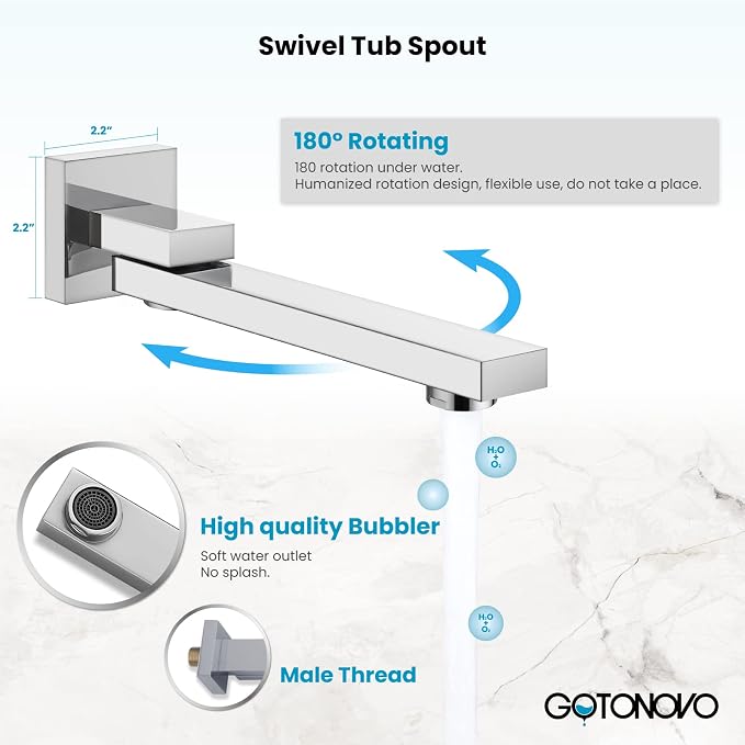 gotonovo Tub Shower Faucet Set with Valve Kit 8’’ Head,Polished Chrome | Shower System with Tub Spout,SUS304 Rain Head with Handheld Sprayer,Swivel Spout,All Metal,Rough-In Valve Trim Kit,Wall Mount