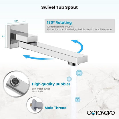 gotonovo Tub Shower Faucet Set with Valve Kit 8’’ Head,Polished Chrome | Shower System with Tub Spout,SUS304 Rain Head with Handheld Sprayer,Swivel Spout,All Metal,Rough-In Valve Trim Kit,Wall Mount