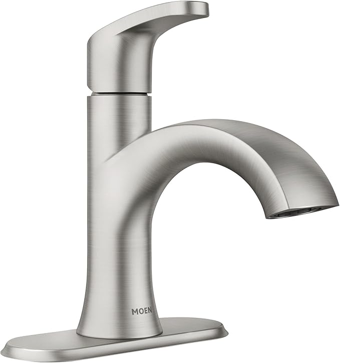 Moen Karis Spot Resist Brushed Nickel One-Handle Single Hole Bathroom Sink Faucet with Optional Deck Plate, 84346SRN