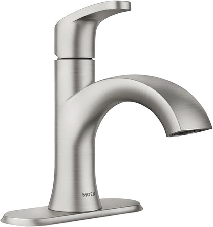 Moen Karis Spot Resist Brushed Nickel One-Handle Single Hole Bathroom Sink Faucet with Optional Deck Plate, 84346SRN
