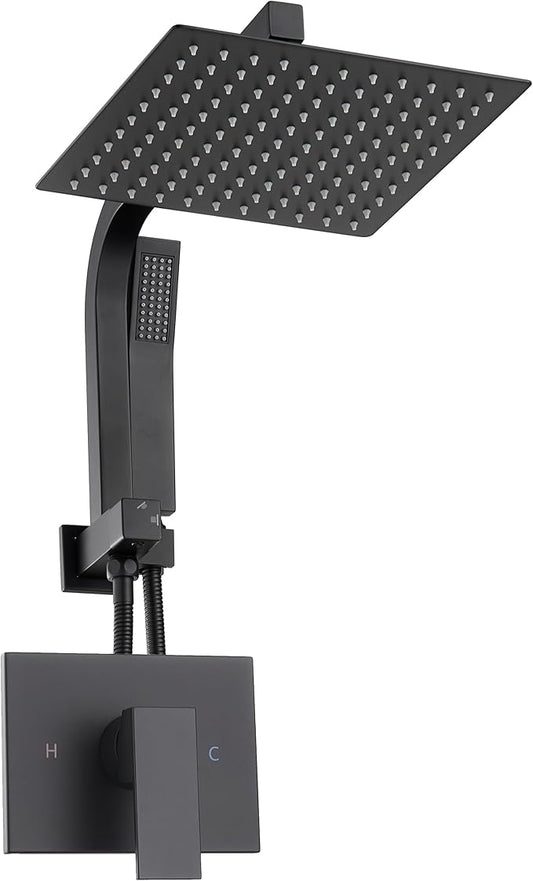 Black Shower Head and Handle Set, Shower Faucet Set with 10 Inch Rain Shower Heads with Handheld Spray Combo, Rainfall Bathroom Shower System Rain Shower Head and Handle Set