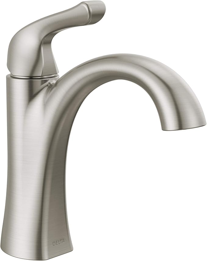 Delta Arvo Brushed Nickel Bathroom Faucet 1 Hole, Single Hole Bathroom Sink Faucet for Vanity, Push-Pop Drain Assembly, Spotshield Stainless 15840LF-SP
