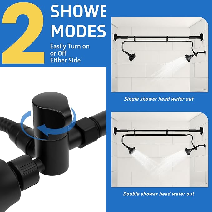 OURBAOFU Tandem Shower Heads, Double Shower Head for Couples | Dual Shower Head System for Two People,High Pressure,Adjustable 360° Rotation,48–78 In for Bathrooms,Gifts for Couples-Black
