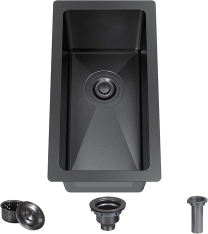 10 x 18 Inch Black Drop In Bar Sink Single Bowl Topmount Bar Prep 18 Gauge Stainless Steel Bar Sink with Basket Strainer