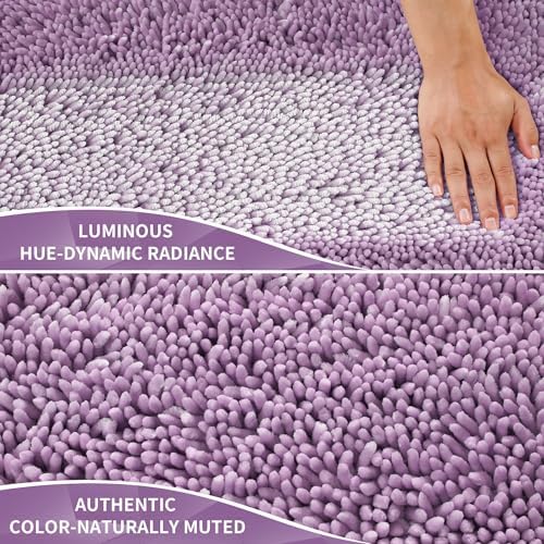 Yimobra Long Bathroom Rugs Runner 55x24 Inch, Extra Thick Soft Absorbent Chenille Bath Mat, Non Slip Machine Washable, Quick Dry Bath Rugs for Bathroom Floor, Tub and Shower, Lilac