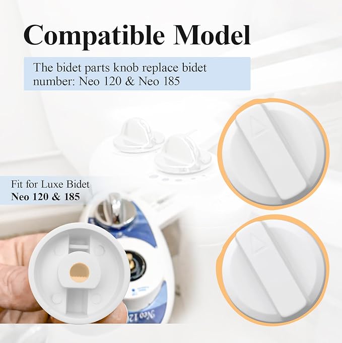 Bidet Seats Replacement Knob Compatible With Luxe Bidet Neo 120 & Neo 185, Knob Accessories for Luxe Bidet Neo 120 & Neo 185, Neo Knob, Non-Electric Bidet Attachment for Toilet Seat, 4 Pcs White