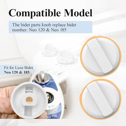 2 Pcs White Bidet Seats Replacement Knob Fit for Luxe Bidet Neo 120 & Neo 185, Knob Accessories for Luxe Bidet Neo 120 & Neo 185, Neo Knob, Non-Electric Bidet Attachment for Toilet Seat