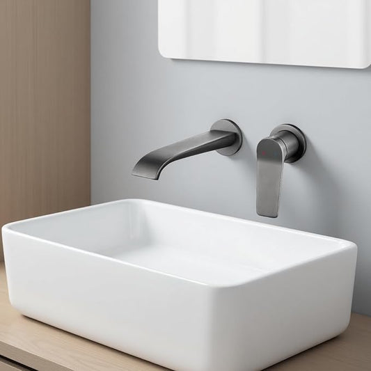 BiaoTeng Concealed Wall Mounted Bathroom Faucet Single Handle Hot and Cold Brass Wall Mount Waterfall Bathroom Faucets Grey