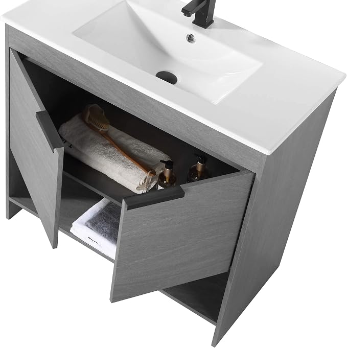Phoenix 36 Inch Bathroom Vanity with Sink – Modern Design, Soft-Close Doors, Storage Drawers, Durable Build – Classic Grey Vanity for Small Bathrooms (Full Assembly Required)