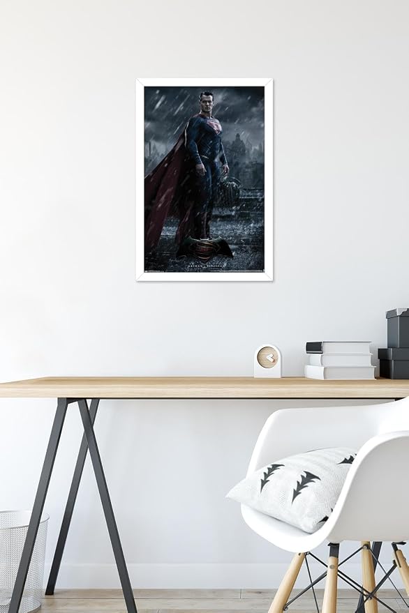 Trends International DC Comics Movie - Batman v Superman - Superman Wall Poster, 14.725" x 22.375", White Framed Version