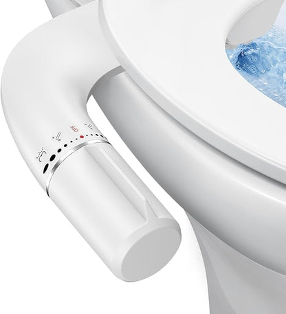 Bidet Attachment for Existing Toilet Seats, Ultra-Slim, Non Electric, Dual Nozzle, Rear & Feminine Wash, Fresh Cold Water Sprayer, Badays Bedets Bedits Badette Bidgets, Silver