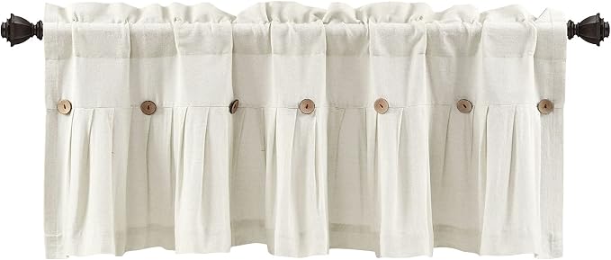 Lush Decor Linen Button Farmhouse Valance Curtians 84"W x 18"L Off White - Linen Valances For Windows - Kitchen Curtains Valances - Bathroom Curtain