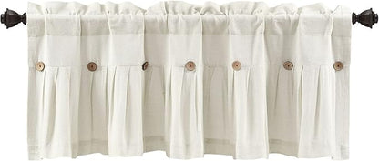Lush Decor Linen Button Farmhouse Valance Curtians 84"W x 18"L Off White - Linen Valances For Windows - Kitchen Curtains Valances - Bathroom Curtain