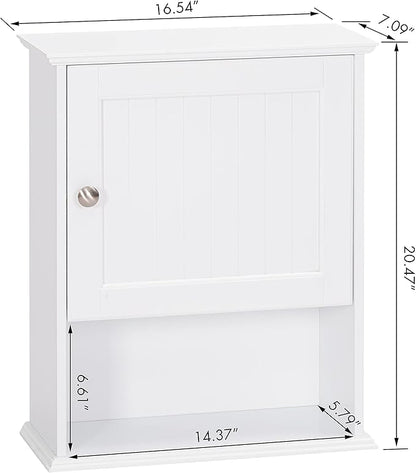 Spirich Bathroom Cabinet Wall Mounted with Single Door, Wood Hanging Cabinet with Adjustable Shelf White