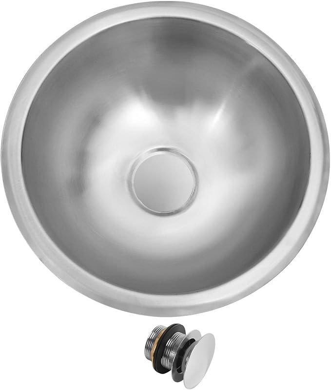 LQS 13 x 13 Inch RV Sink, Small Round Stainless Steel Drop-In Bar Sink | Small RV Bathroom Sink for Campers, Compact Camp Sink and Camping Sink with 5.31-Inch Deep Bowl and Drain Assembly