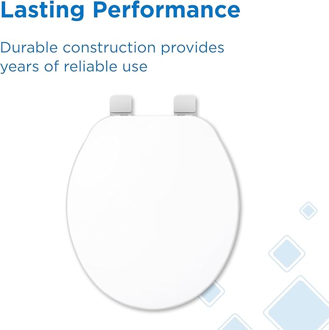 Gerber Round Front Toilet Seat with Cover, Standard Close, Quick & Easy Install, Heavy-Duty Plastic, Durable & Fade-Resistant, White GC55012043