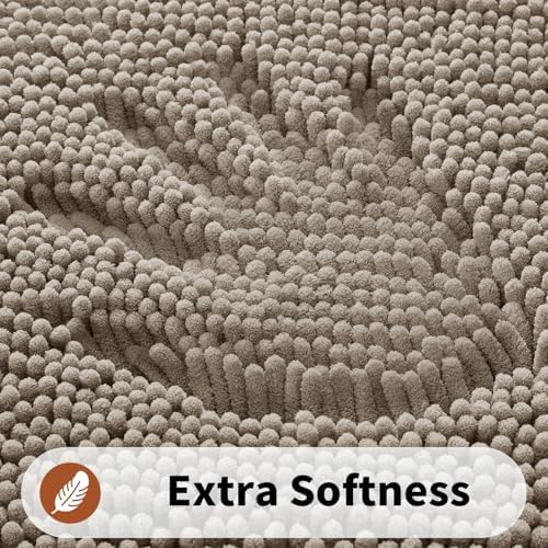 Yimobra Toilet Rugs U Shaped Washable - 24"x20" Non Slip Plush Contour Bath Rugs for Toilet - Super Soft Absorbent Quick Dry Toilet Mats for Bathroom,Camel