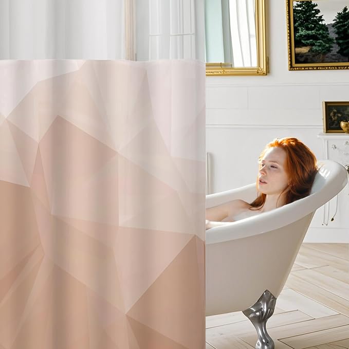 No Hook Shower Curtain with Snap in Liner Set, Peach, 71x74 | Waterproof Fabric for Bathroom, Modern Hotel Style Ombre Design, Mesh Top Window, Machine Washable, Quick Install